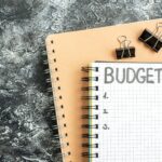 A notepad with 'Budget' written at the top.